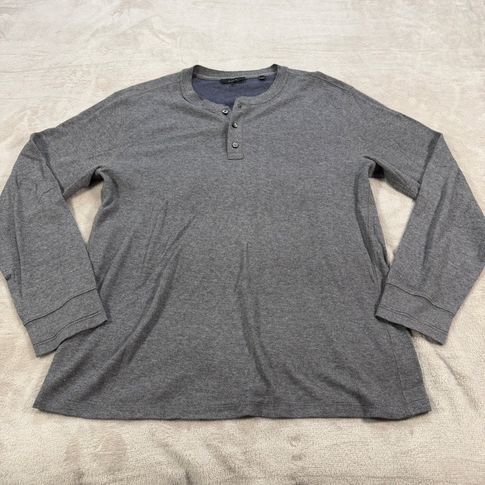 Vince Mens Large Gray Waffle Knit Long Sleeve Henley Shirt Cotton Casual Stretch